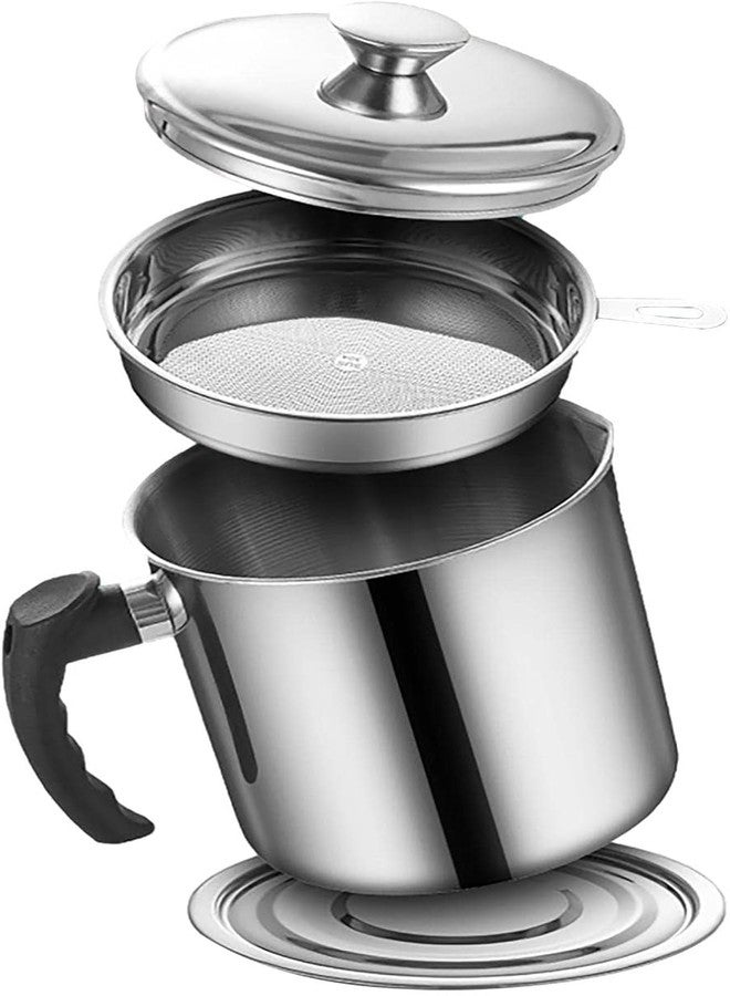 BROCCOLIN 1.3 l stainless steel grease storage can with fine-mesh strainer, lid & coaster tray - multicolor kitchen oil & bacon fat keeper - Image 1